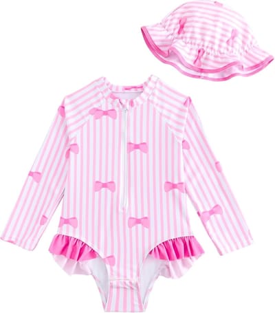 Zomerse Baby Meisjes Badpak met Lange Mouwen en Zonnehoed - UV Bescherming en Comfortabel Zwemkleding voor Baby's