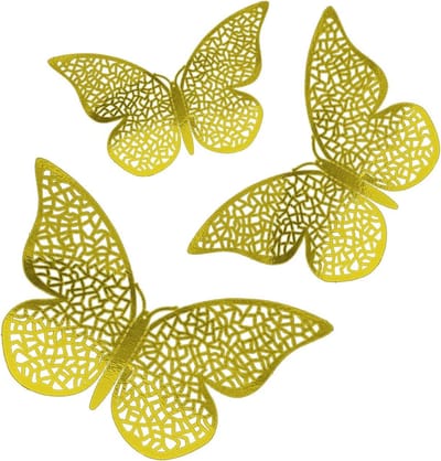 ONF3 - 3D Vlinder Wanddecoratie - 150 Gouden Zelfklevende Stickers - Perfect voor Feestjes en Bruiloften - Decoratie - Uniek en Creatief - Makke...