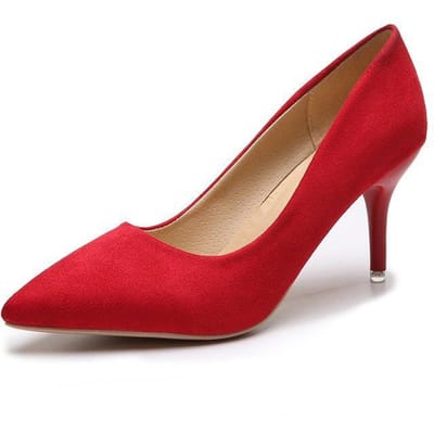 Chaussures à talons hauts pointus en daim, grande taille, sauvages, quatre saisons, simples, marée féminine 35 rouge