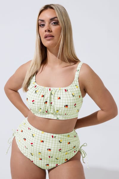 Limited Collection Yours Groene Gingham Fruitprint Super High Waist Bikinibroekjesize 42