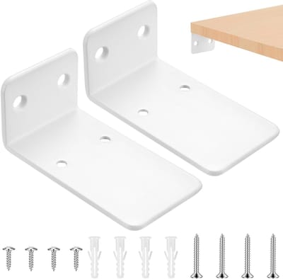 Set van 2 Onzichtbare Planksteunen, Stevige Wandmontage voor Drijvende Planken, Ideaal voor Zware Lasten, Wit, Perfect voor Thuis en Kantoor