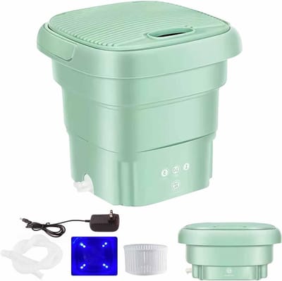 Draagbare Mini Wasmachine - Groen - Opvouwbaar - Stil & Duurzaam - Met Afvoerbak - Voor Ondergoed & Baby - Lichtgewicht & Praktisch - Stijlvol & Handzaam - Compact & Efficiënt - Krachtig & Makkelijk Gebruik
