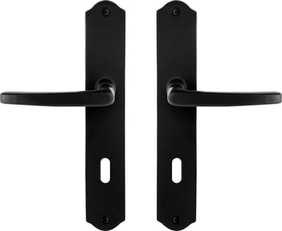 Deurkruk op schild - Smeedijzer zwart - Gietijzer - GPF - GPF6230.60 smeedijzer zwarte Deurklink Eno op BB72, 238x41x4mm