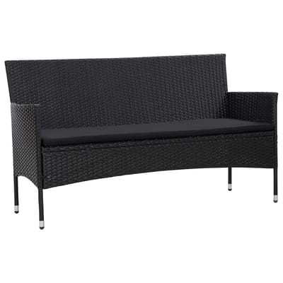 vidaXL - Tuinbank - 3-zits - met - kussens - poly - rattan - zwart