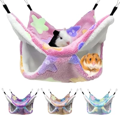 Hangmat voor Cavia's: 4-delige Set met 2 Lagen, Knusse Schuilplek voor Kleine Dieren, Perfect voor Hamsters en Fretten in Kooi Accessoires
