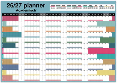 Huurdies Jaarplanner academisch 26/27 – Inclusief Planningsstickers & Ophangstickers – 115 g/m² Blueback