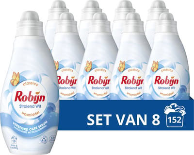 Robijn Klein & Krachtig Classics Vloeibaar Wasmiddel - Stralend Wit - met Care Serum en 82% biologisch afbreekbare ingrediënten - 8 x 19 wasbeurten