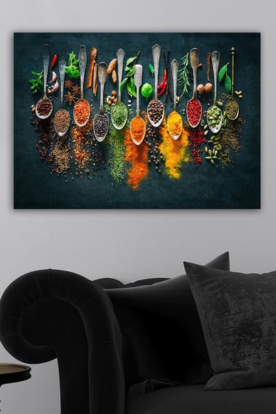 Woondecoratie - Kruiden en Specerijen Decoratief Canvas Schilderij - Veelkleurig, 50x70x3 cm - Stijlvolle Woonaccessoire