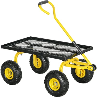 Outsunny transportkarretje tuinhendentrailer 4 wielen 94L x 48,5L x 100H cm max. laadvermogen 150 kg geel metaal