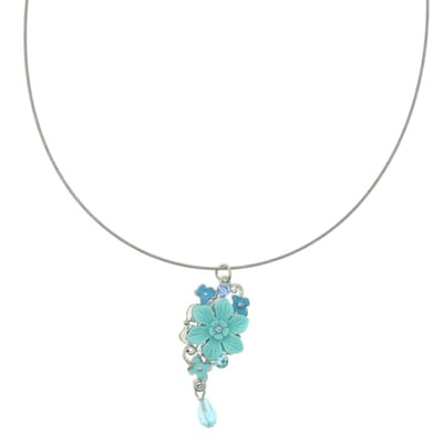 Behave - Ketting Marieke - Bloemenhanger - Turquoise - 40,5 cm + Verlengketting