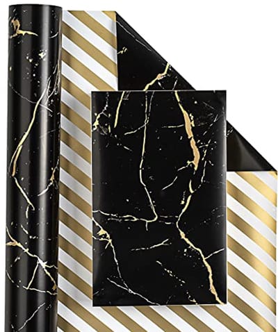 Omkeerbaar inpakpapier 43,2 cm x 10 m met marmeren ontwerp – Perfect voor cadeauverpakking