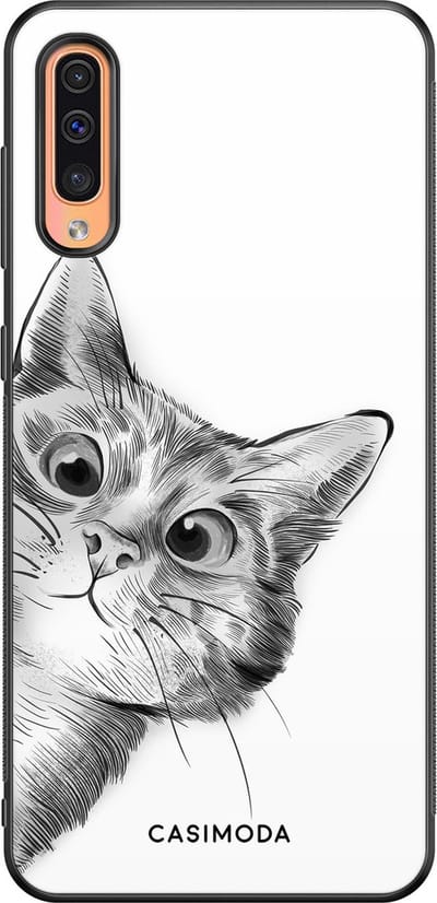 Casimoda® hoesje - Geschikt voor Samsung Galaxy A50 - Peekaboo - Zwart TPU Backcover - Kat - Zwart