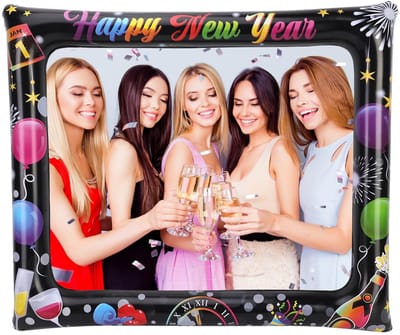 Dailygoods- Fotolijst Opblaasbaar 75x65 cm - Happy New Year - Selfielijst - Nieuwjaarsdecoratie - Waterdicht - Handmatige luchtpomp