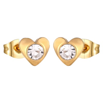 Aramat Jewels | Oorbellen | Hartjes oorstekers goudkleur – transparant kristal 8mm | | | |7mm | Staal | Kinderen, Volwassenen | Verkleurd niet