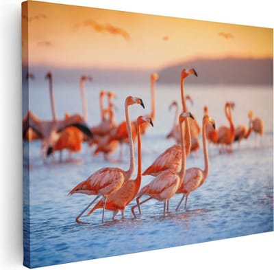 Artaza Canvas Schilderij Vogels - 40x30 cm - Klein - Wanddecoratie Flamingo - Muurdecoratie Dieren - Kamer Accessoires Woonkamer