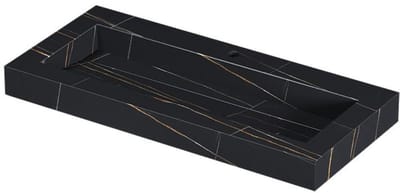 INK Pitch Wastafel Keramische Slab Centraal met Drain en Front en Side Skirts 1 Kraangat - 1000x450x90 mm - Lauren Black Mat