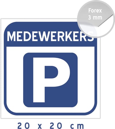 Pictogram/ bord | Parkeerplaats - "Medewerkers" | 20 x 20 cm | Parking personeel | Bezoekers | Verboden te parkeren | Winkel | Voorbehouden | Retail | Forex | Kunststof | 1 stuk