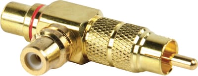 1x Tulp (m) - 2x Tulp (v) audio adapter/splitter - rood / verguld (metaal)