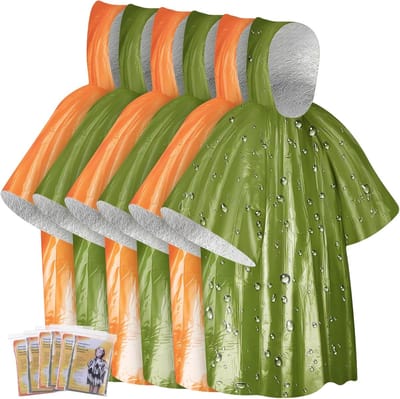 6 Stuks Nooddeken, Emergency Blanket, Noodsurvival-Poncho, Thermo Mylar Foliecoating, Deken Voor Warmtebehoud En Regen, Omkeerbaar Met Capuchon, Winddicht, Draagbaar, Voor Buiten