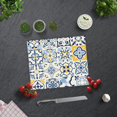 Blauw Tegelpatroon Tempered Glas Snijplank 29cm x 34cm - Glassnijplank