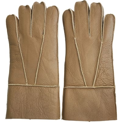 Unisex bruine schapenvacht leren handschoenen met oprolbare/neerwaartse manchetten