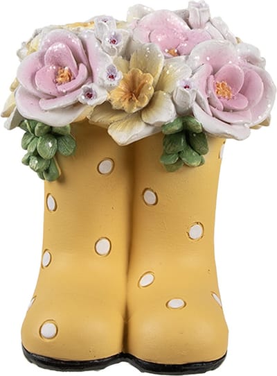Clayre & Eef Decoratie Beeld Laars 10x10x12 cm Geel Kunststof Bloemen