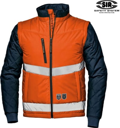 SIR SAFETY DRIVER Hi Vis Reflecterend Werkjas HEREN Oranje Blauw - Waterafstotend, Afritsbare Mouwen, Reflecterende Banden, Verstevigde Stof