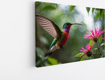 Saammp Canvas Schilderij - Kolibrie - Portret - Natuur - Dieren - 45x30 - Foto op canvas - Wanddecoratie - Muurdecoratie Woonkamer - Slaapkamer decoratie - Canvas Print