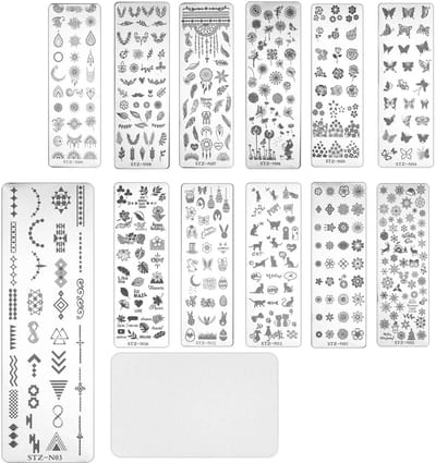 JHUBERS- Nail Art Stempelen Platen 12 Stuks - Schraper - Roestvrij Staal - Duurzaam - Professioneel - 12 x 4 cm - Nagelstempel