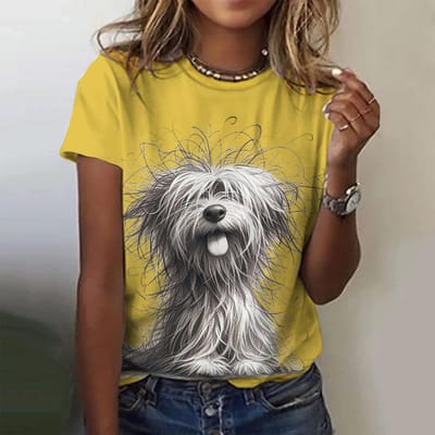 T-shirt pour femme Streetwear tendance avec imprimé chat 3D, T-shirts décontractés à manches courtes, Pull à col rond, Vêtements d'été pour femme surdimensionnés 6XL yellow