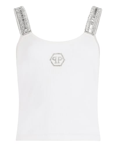 Rib Tank Top Strass Hexagon