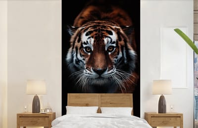 Behang - Fotobehang Dieren - Tijger - Zwart - Wild - Portret - Breedte 120 cm x hoogte 240 cm