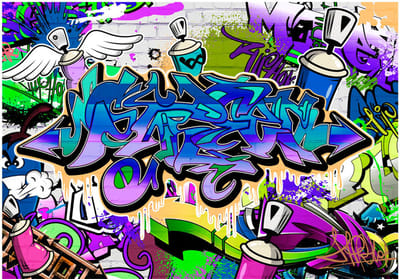 Fotobehangkoning - Behang - Vliesbehang - Fotobehang Graffiti - Muurschildering - Straatkunt - Kunst - Graffiti: violet theme - 150 x 105 cm