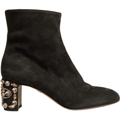 Dolce & Gabbana Zwarte Versierde Hak Enkellaarsjes Schoenen