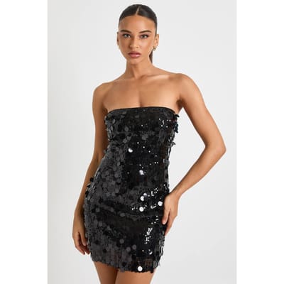 boohoo Dames Disc pailletten bandeau skaterjurk | Zwart | Maat: 36