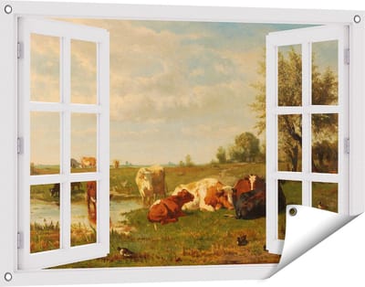 Gards Tuinposter Doorkijk Koeien in de Weide - Gerard Bilders - 90x60 cm - Tuindoek - Tuindecoratie - Wanddecoratie buiten - Tuinschilderij