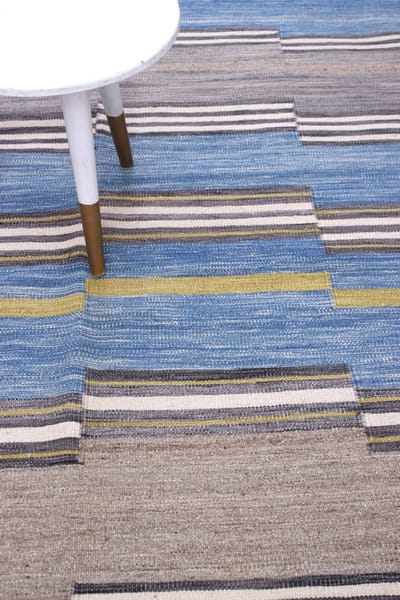 Blauw Tapijt Laagpolig Handgeweven Wollen Vloerkleed - Koho Afghan Modern Kelim 228x168 - 228x168cm- Modern - Woonkamer - Salon - Slaapkamer - Eetkamer