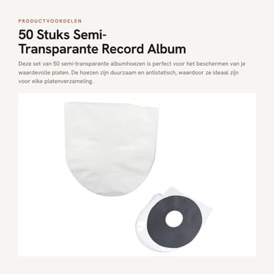 Dailygoods- Recordhoezen 50 stuks - Duurzame Antistatische Platenhoezen - Beschermhoezen Vinyl - 12 Inch Binnenhoezen - Ronde Hoeken - Vuilafstotend