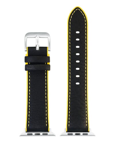 EULIT horlogeband geschikt voor Apple Watch 38/40/41 maat - Serie 1/2/3/4/5/6/7/8/9/10 + SE - eutec smart - 20 mm - geel zwart - edelmetaal gesp glanzend - incl. adapter