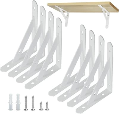 Zware Driehoekige Wandbeugels voor Planken - Makkelijk te Installeren Steun voor Wandplanken, Inclusief Accessoires, Wit, 15 cm