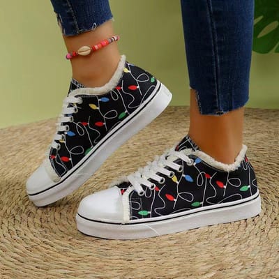 Lente Nieuwe Dames Cartoon Graffiti Casual Canvas Schoenen Mode Veterschoenen Vrouw Ademend Ronde Neus Sneakers Lichtgewicht Dames 43 brown