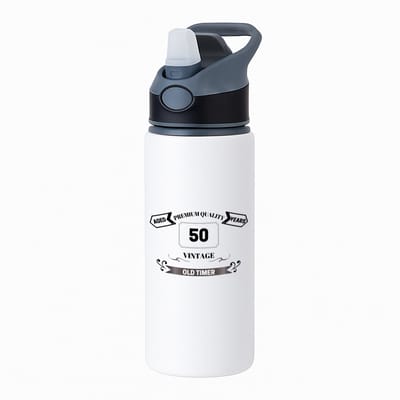 Hacebo® - Oldtimer 50 jaar waterfles met rietje zwart - Verjaardag cadeau - Papa - Collega - Grappige tekst - water fles - 650ML