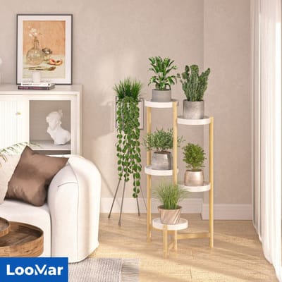 Loomar Plantenrek – Plantentafel – Plantenstandaard / Plantenhouder – Voor Binnen en Buiten - Bamboe