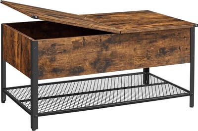 Salontafel met Opklapbare Bovenkant en Roosterrek - Industriële Woonkamertafel 100x55 cm