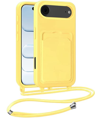Hoesje Geschikt voor iPhone Air Hoesje Met Telefoonkoord en Pasjeshouder Siliconen - Hoes Geschikt voor iPhone Air Hoesje Met Kaarthouder Case - Geel