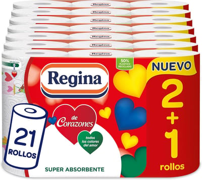 Regina De Hearts Keukenpapier, 21 rollen, 58 vellen, 2-laags per rol, maximaal absorptievermogen, 100% pure cellulose, verpakking van gerecycled kunststof, FSC-gecertificeerd