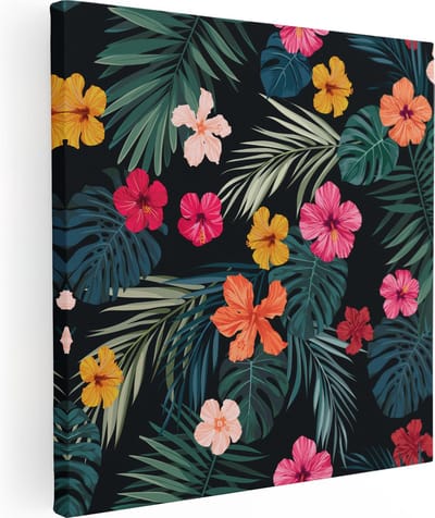 Artaza Canvas Schilderij Hibiscus - 30x30 cm - Klein - Wanddecoratie Bloemen Woonkamer - Muurdecoratie Botanisch - Kamer Accessoires