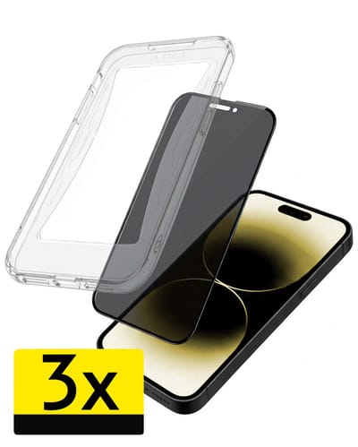 Anti-Spy Screenprotector - Geschikt voor Apple iPhone 14 Pro - 3 Stuks - Met Installatie Kit - Flexibel Glas - Privacy Beschermglas - Tempered Glass - Screen Protector