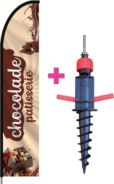 Beachflag - Chocolade Patisserie - Vlag + Grondboor + Rotator + Hengelsysteem + Draagtas - Actievlag.nl
