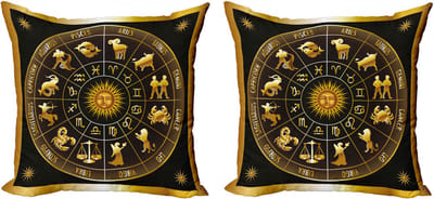 ABAKUHAUS Decoratieve kussenhoezen met astrologie-thema, set van 2, Zon-Maan cirkel, 40x40 cm, donker bosgroen oranje